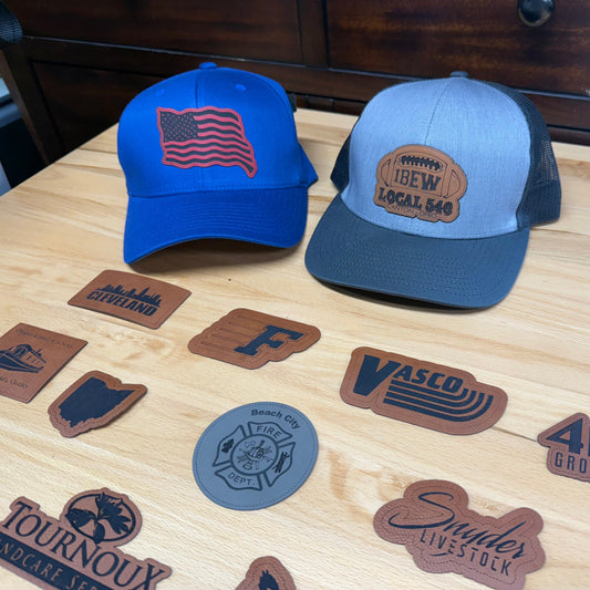 Premium Vegan Leather Patches with Adhesive - Custom Made for Garments, Hats or Display